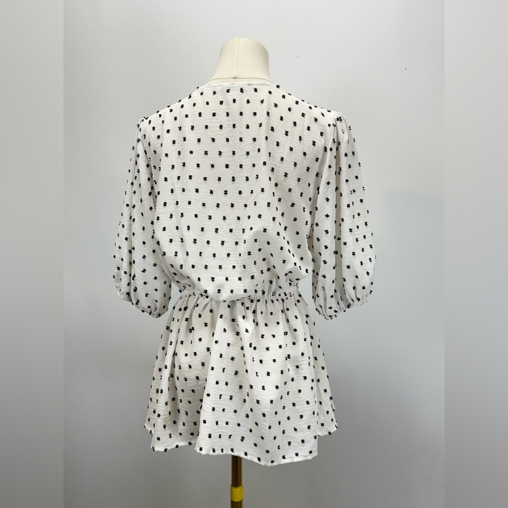STACCATO White and Black Polka Dot puff sleeve peplum blouse size M - Picture 7 of 15